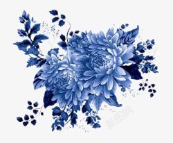 中国风蓝色装饰花朵素材