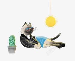 创意插画慵懒的猫素材