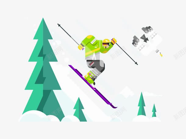 卡通人物滑雪png免抠素材_88icon https://88icon.com 人物 卡通 树 滑雪