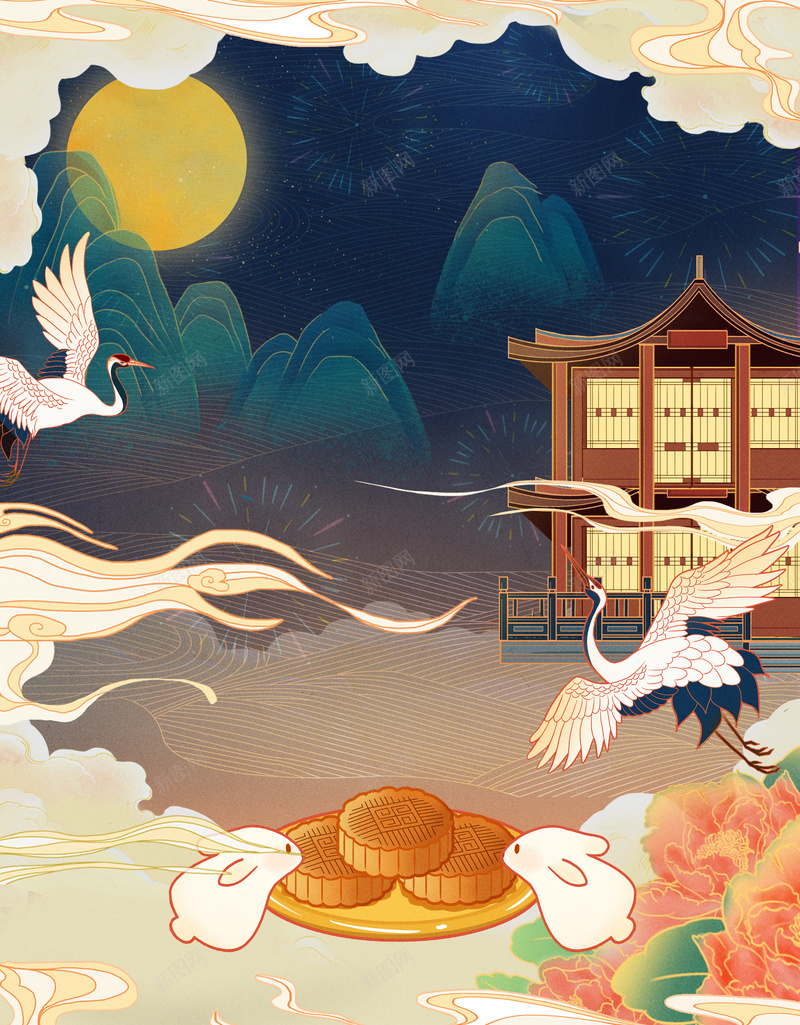 国潮背景图仙鹤传统元素图jpg设计背景_88icon https://88icon.com 仙鹤 传统 元素图 国潮 国潮背景墙 背景图