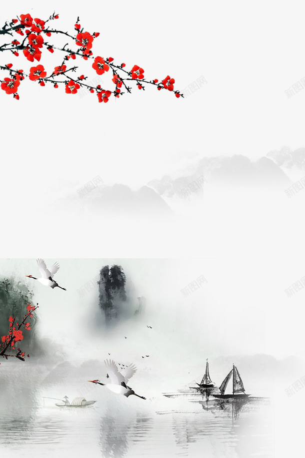 古风梅花山水画仙鹤psd免抠素材_88icon https://88icon.com 三水画 仙鹤 古风 山水画 山水画壁纸 梅花