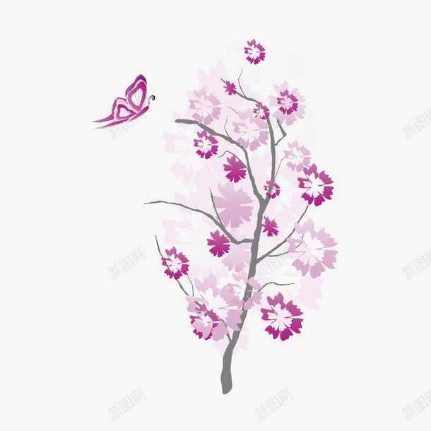 花和蝴蝶png免抠素材_88icon https://88icon.com 卡通 小清新 手绘 植物