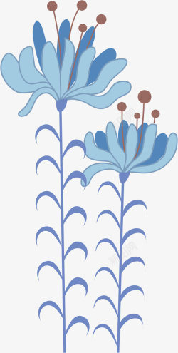 手绘蓝色花朵矢量图素材