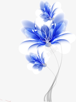蓝色梦幻手绘花朵图案矢量图素材