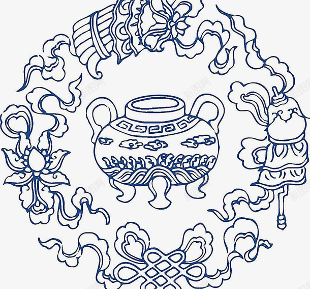 蓝色剪纸中国风图案png免抠素材_88icon https://88icon.com 中国风 传统 剪纸 蓝色