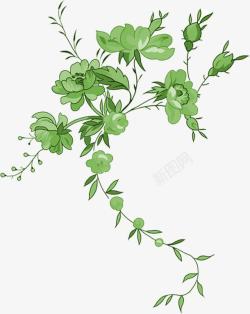 手绘绿色创意花朵植物装饰素材