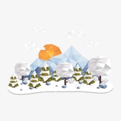 三角拼贴雪景插画素材