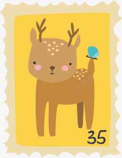 卡通手绘小鹿邮票素材