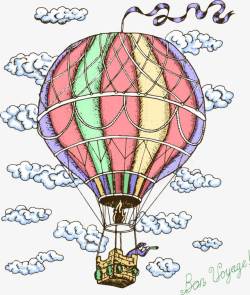 卡通手绘热气球云朵素材