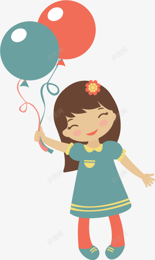 手绘拿气球的女孩矢量图ai免抠素材_88icon https://88icon.com 可爱 女孩 手绘 拿气球 矢量图