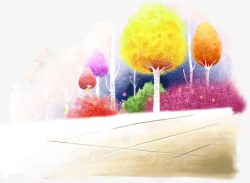 彩色手绘树林风景素材