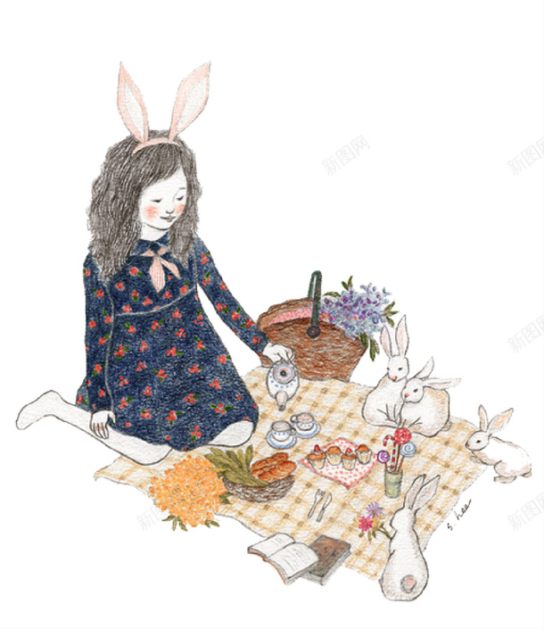 手绘女孩和兔子矢量图eps免抠素材_88icon https://88icon.com 兔子 创意 女孩 手绘 矢量图