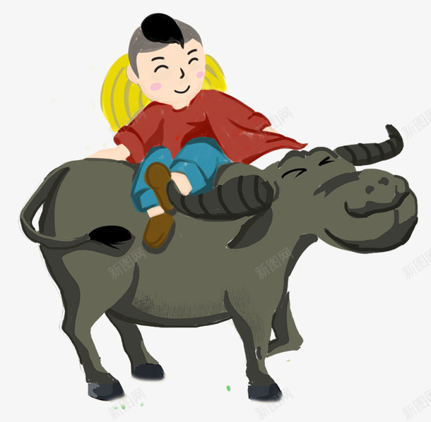 卡通牧童青牛3png免抠素材_88icon https://88icon.com 卡通 卡通骑牛人物 牧童 青牛 骑牛