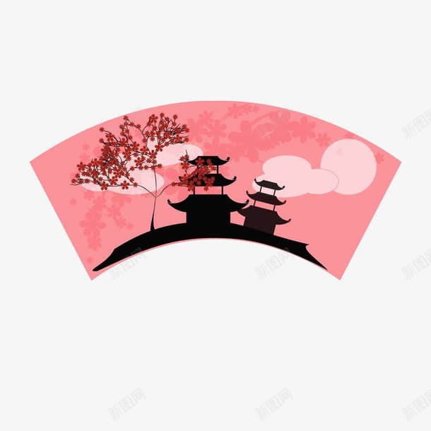 粉色新年插画png免抠素材_88icon https://88icon.com 房子 插画 树木 粉色