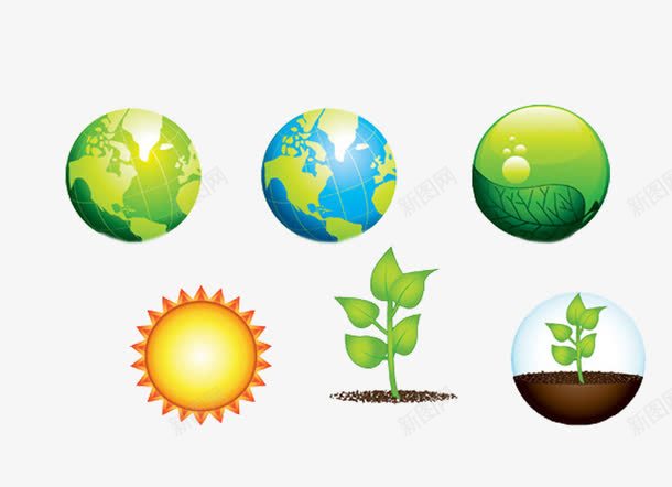绿色地球环境保护插图png免抠素材_88icon https://88icon.com 保护地球 保护环境 地球 太阳 小树 树木 环境保护 绿色地球 绿色环境