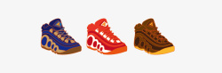 三双运动鞋手绘插画色彩运动鞋素材