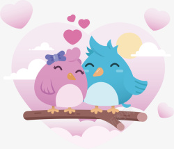 情人节卡通小鸟约会装饰矢量图素材