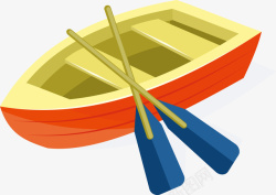 一艘红色小船与划桨矢量图素材