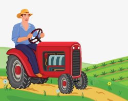 开拖拉机开着红色拖拉机的农夫在田里收割高清图片