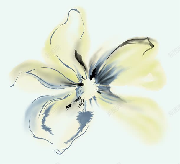 手绘蓝黄色水彩花朵png免抠素材_88icon https://88icon.com 水彩 花朵 黄色