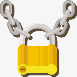 一把锁一把黄色的锁与链条矢量图高清图片