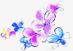 手绘蓝粉色水彩小花装饰素材