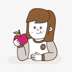 卡通手绘吃苹果女孩矢量图素材