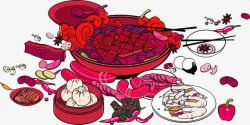 红色中国风美食装饰图案素材