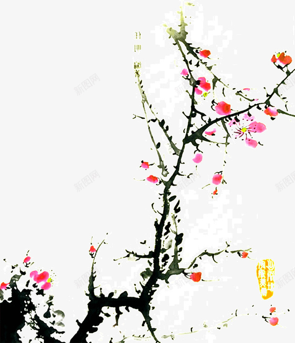 花卉水墨画png免抠素材_88icon https://88icon.com 桃花 水墨画 花卉