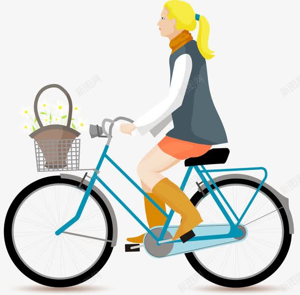 手绘扁平化骑单车的女孩png免抠素材_88icon https://88icon.com 休闲 扁平化 手绘 骑单车的女孩