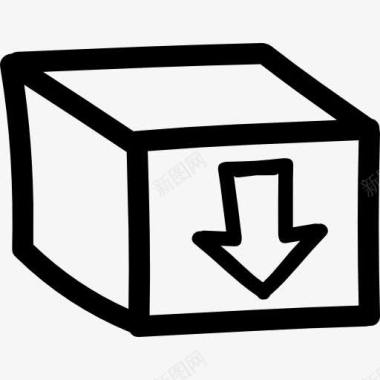 盒与一个箭头标志指向下的手绘符号图标图标