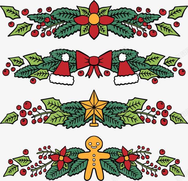 彩色圣诞分隔栏矢量图eps免抠素材_88icon https://88icon.com 分隔栏 圣诞装饰框 矢量素材 花朵边框 矢量图