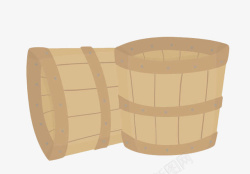 手绘扁平化木水桶素材