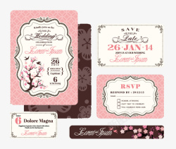 5款粉色婚礼卡片矢量图素材