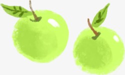 手绘水彩绿色的苹果素材
