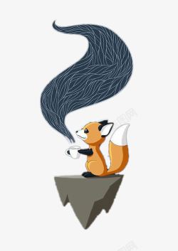 喝咖啡的小狐狸素材