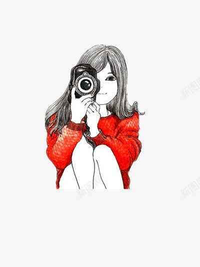 拍照女孩png免抠素材_88icon https://88icon.com 女孩 手绘 摄影 红色