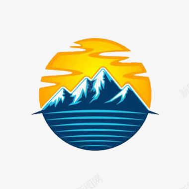 山峰logo山峰与夕阳河水圆形图标图标