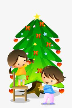 卡通小孩装饰圣诞树素材