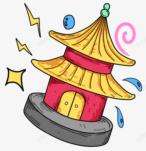 手绘古风建筑装饰图案psd免抠素材_88icon https://88icon.com 中国风 卡通手绘 古风 塔 建筑 装饰图案