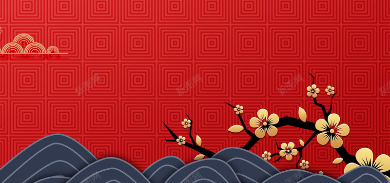 梅花红色背景背景