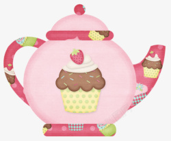 手绘奶油蛋糕图案粉色茶壶素材