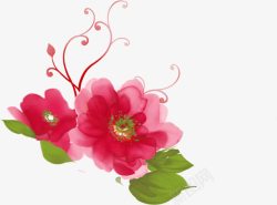 粉色手绘时尚花朵树叶素材
