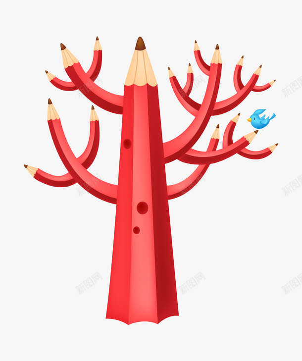 红色卡通铅笔树装饰图案png免抠素材_88icon https://88icon.com 免抠PNG 卡通 红色 装饰图案 铅笔树