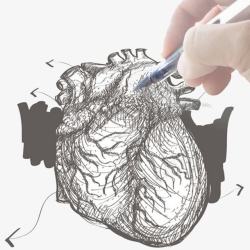 手拿着笔手绘心脏元素素材