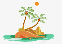 手绘夏日海边椰子树场景素材