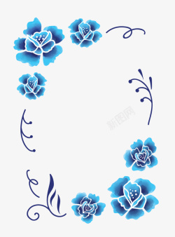 蓝色花朵装饰矢量图素材
