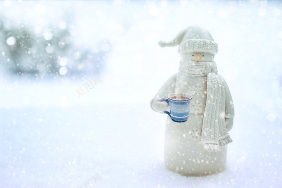 冬天雪人喝咖啡背景