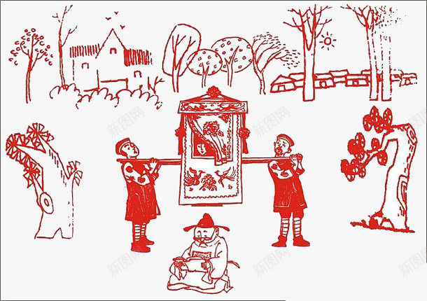 红色大花轿剪纸png免抠素材_88icon https://88icon.com 剪纸 大花轿 大花轿剪纸 红色 花轿