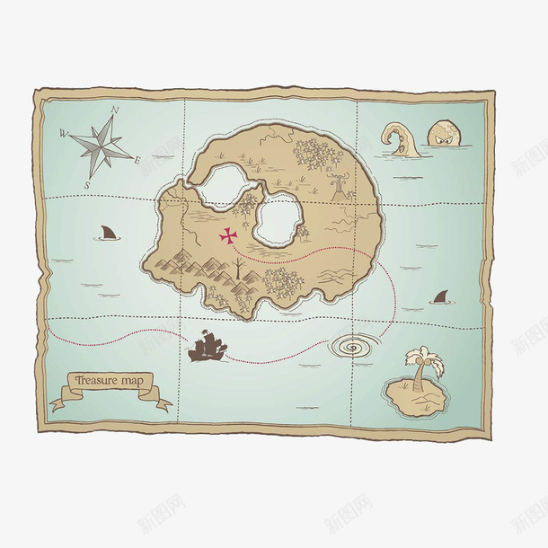 海盗的藏宝地图png免抠素材_88icon https://88icon.com 地图 复古风格 手绘 海盗 藏宝 藏宝图 藏宝路线图